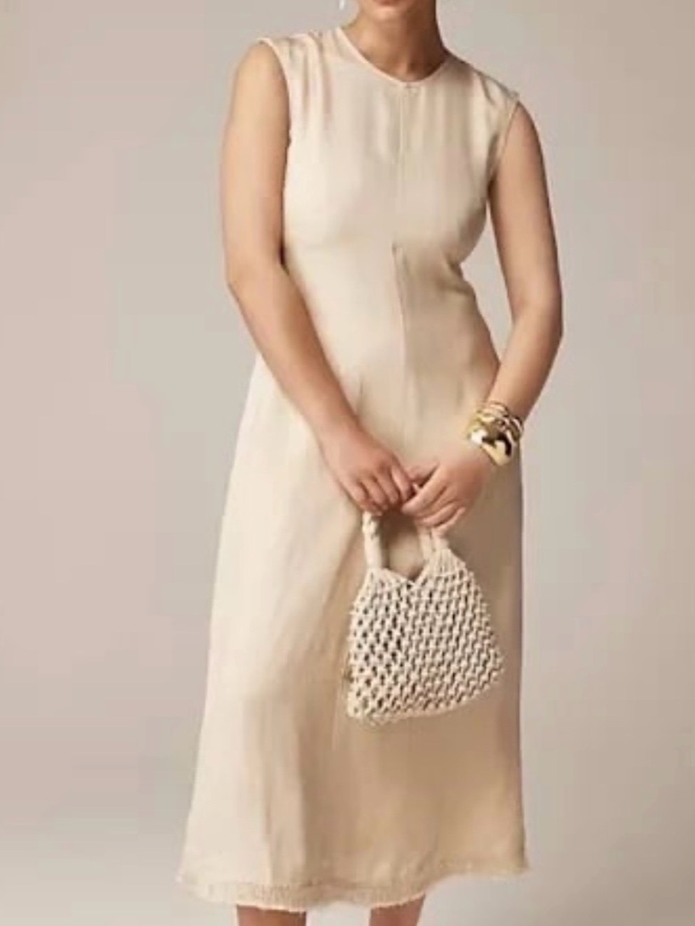 J. Crew Fringe-trim dress in glossy twill Maxi XL 16 Beige Summer Wedding